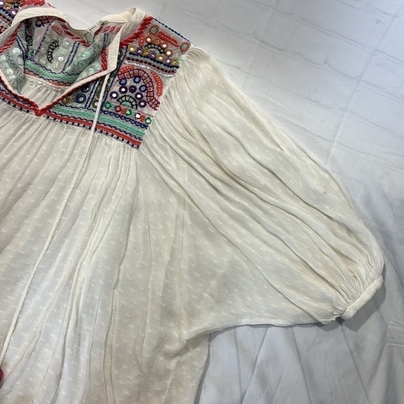 Zara Embroidered and Embellished Boho Sheer Tunic Top Size Small - Picture 5 of 8